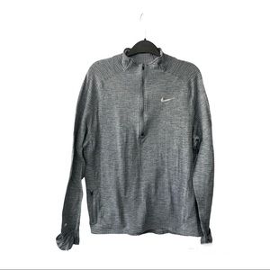 Nike Running Dri Fit Long Sleeve Mens Large Shirt Gray Quarter Zip Thumb Open